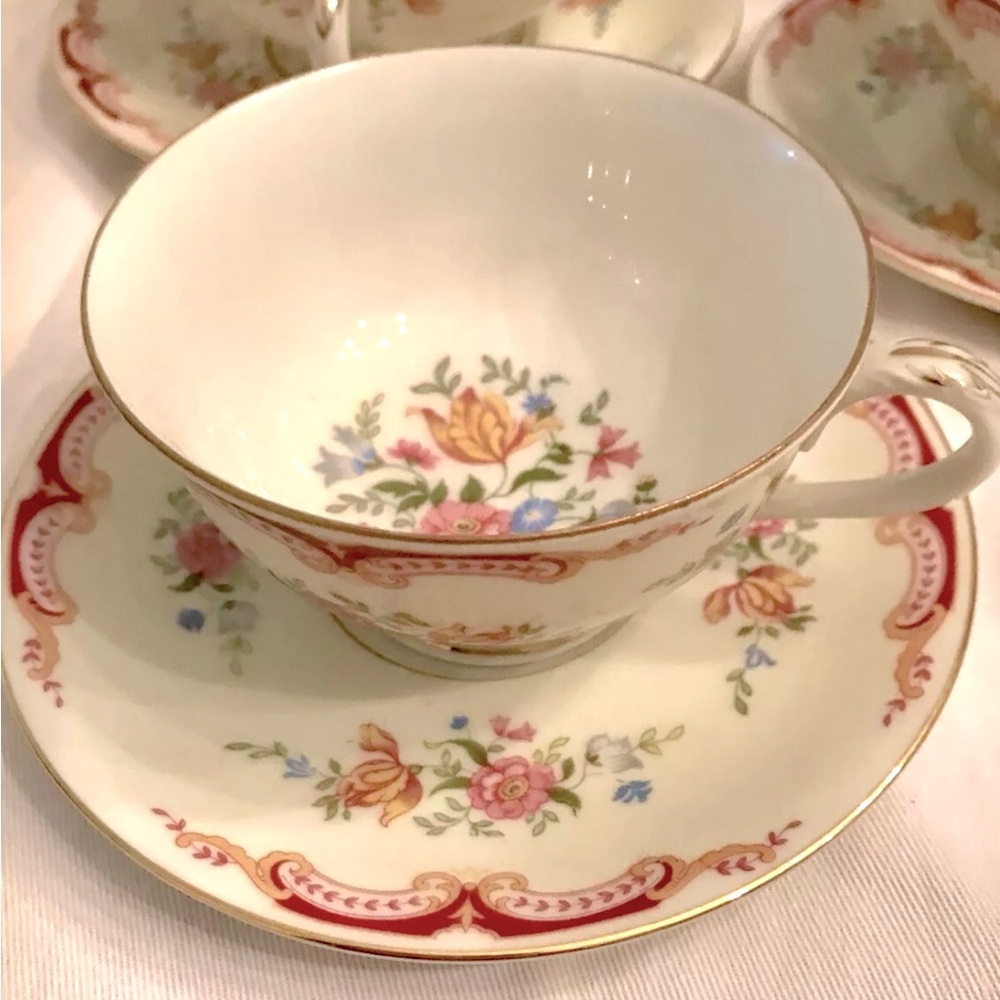 4 Vintage ROYAL CROWN China BOHEMIA, Cups And Saucers, CZECHOSLOVAKIA